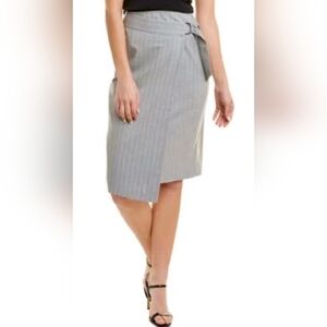 NEW J McLaughlin Cambria Midi Skirt 4 Wrap Belt Gray Pin Stripe Business Office